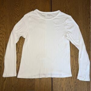 Quince Soft White Micro-Rib Long Sleeve T Shirt Size Medium Organic Cotton